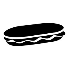 A Simple Black and White Icon of a Delicious Hot Dog in a Bun with Condiments