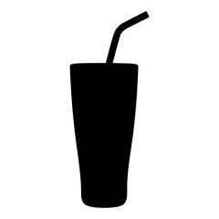 Silhouette of a Tall Glass with a Straw a Simple Black and White Image