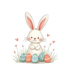 Fototapeta premium easter rabbit bunny with easter eggs on white background