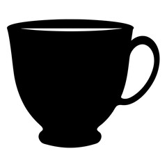 A simple black silhouette of a teacup or coffee cup with a handle