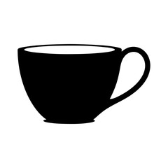 A simple black silhouette of a coffee cup mug for hot drinks