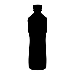 Black Silhouette of a Plastic Bottle with Cap, Beverage Container Icon, Water Bottle Shape, Packaging Design Element, Recycling Symbol,  Clean and Simple Graphic