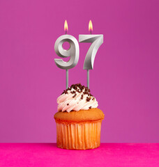 Birthday card on violet background - Candle number 97