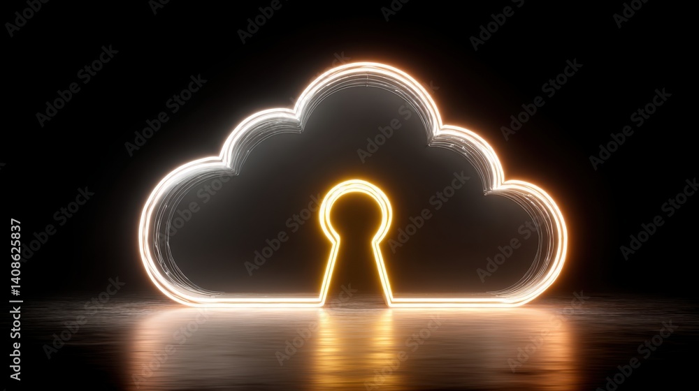 Poster mystical cloud featuring keyhole symbolizing hidden access and secrets in the digital realm of techn