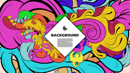 Playful Cartoon Monster Character with Tentacles, Eyes, Feathers, and Leaves – Fun Fantasy Wallpaper Design