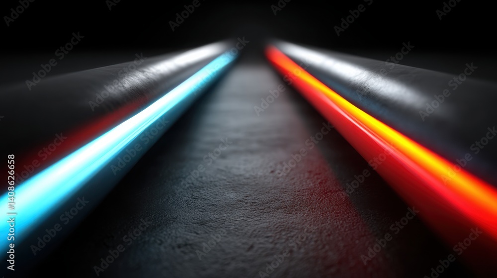 Poster a long line of light representing a glowing pipeline between ai and coin jar in a conceptual finance