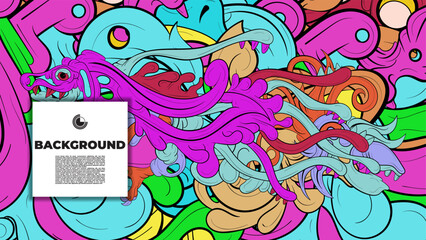 Playful Cartoon Monster Character with Tentacles, Eyes, Feathers, and Leaves – Fun Fantasy Wallpaper Design