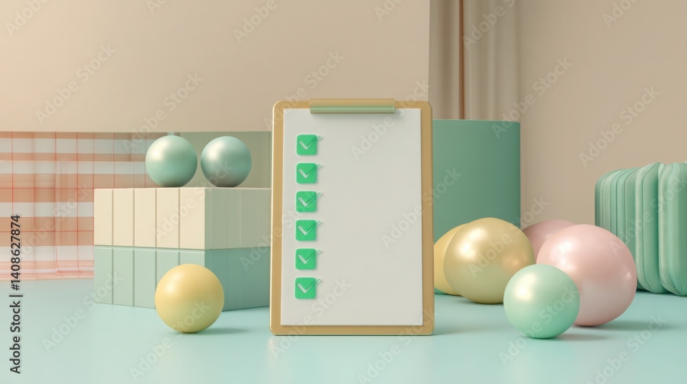 Poster holographic calendar featuring colorful design elements for planning and scheduling tasks on a soft 