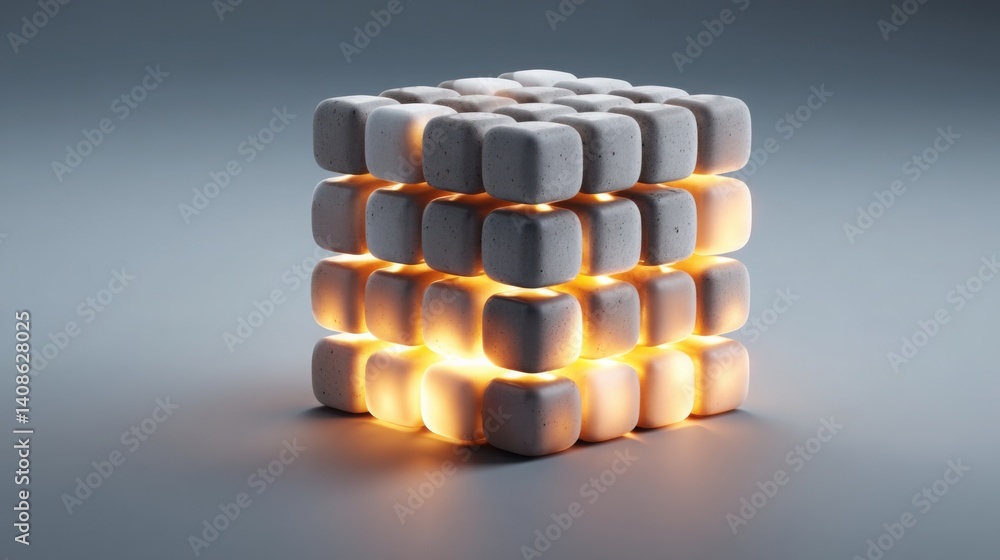 Poster stack of cubes with a lit candle on top symbolizing warmth and creativity in a modern artistic arran
