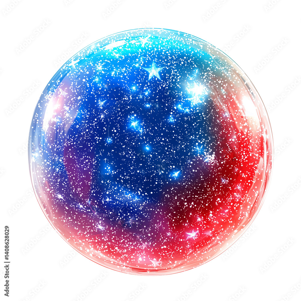 Aufkleber glowing sphere with stars and cosmic dust in red blue color scheme isolated on transparent backgroun