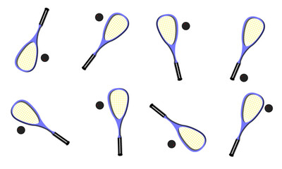Blue Squash Rackets and Balls Vector Set