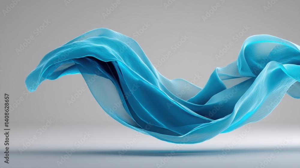 Poster flowing blue wave with lightstream effect representing abstract concepts and fluid dynamics in a mod