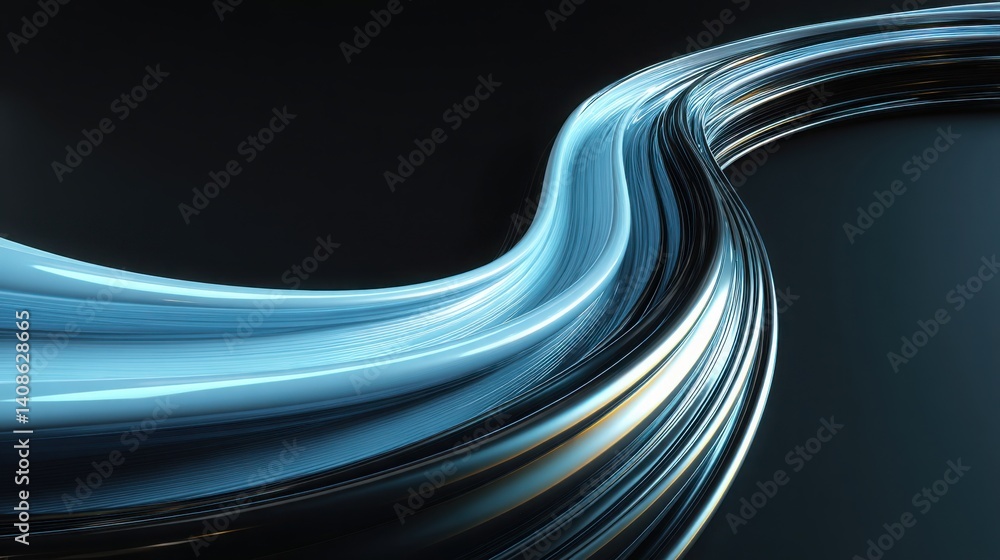 Poster curved wave with lightstream flowing from a graphless shape showcasing abstract art and fluid motion