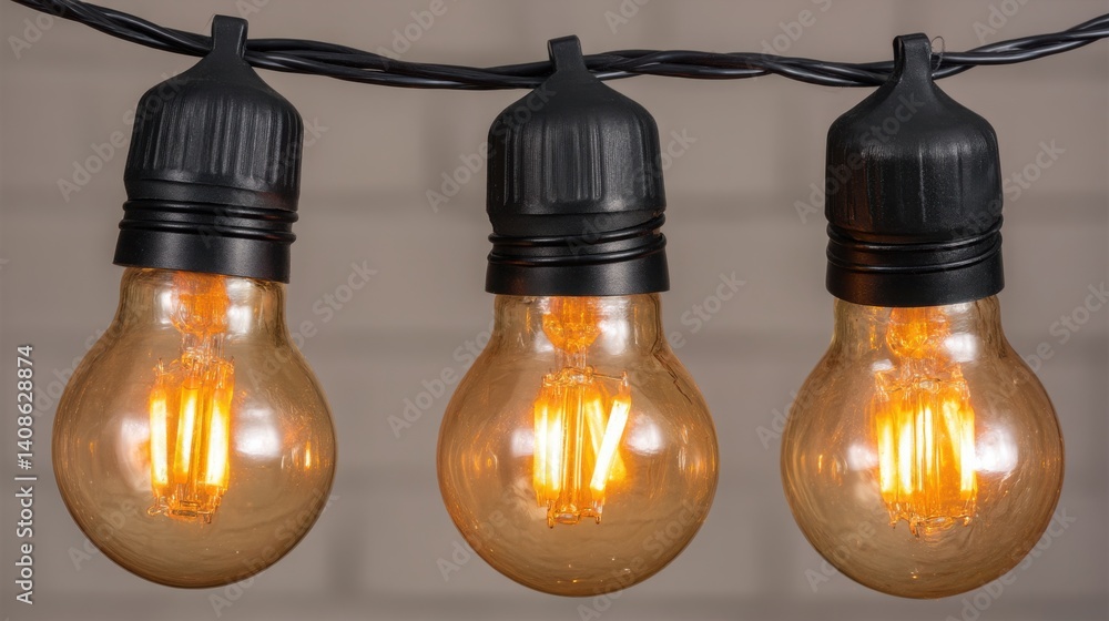 Poster charming string of light bulbs forming an intricate network creating a warm and inviting glow in a s