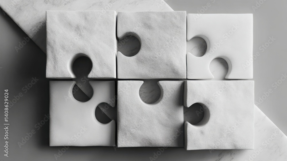 Aufkleber four white squares with holes forming a unique puzzle design illustrating the idea of connection and