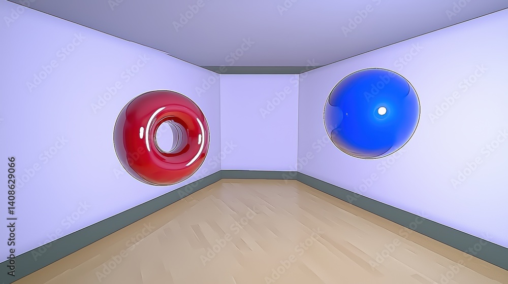 Poster dynamic interaction of colorful spheres in minimalist room 3d render modern design digital art