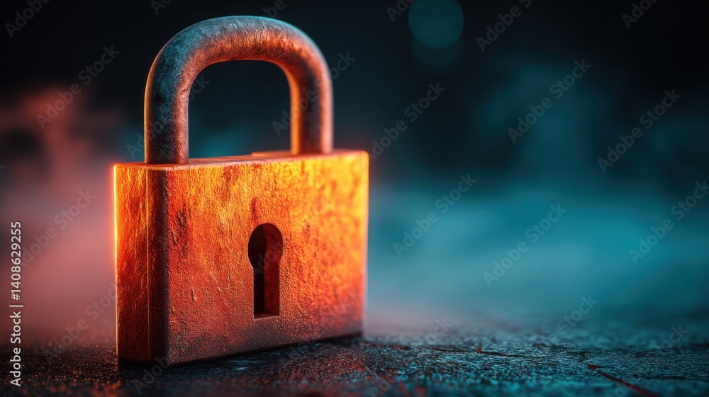 Poster sturdy padlock on subtle background signifying security and protection of valuable financial assets 