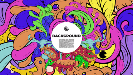 Playful Cartoon Monster Character with Tentacles, Eyes, Feathers, and Leaves &ndash; Fun Fantasy Wallpaper Design