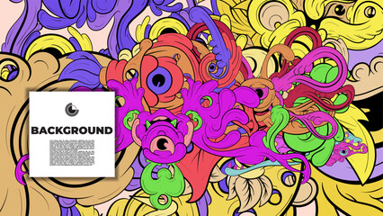 Playful Cartoon Monster Character with Tentacles, Eyes, Feathers, and Leaves &ndash; Fun Fantasy Wallpaper Design