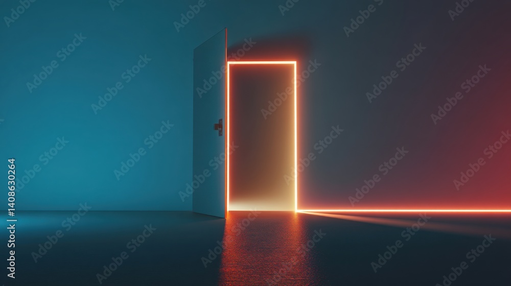 Poster brightly lit door with radiant light streaming through creating a captivating visual in a darkened m