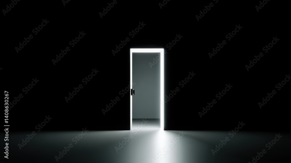 Poster doorway with soft light filtering through creating a sense of invitation and intrigue in a minimalis