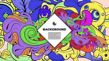 Playful Cartoon Monster Character with Tentacles, Eyes, Feathers, and Leaves – Fun Fantasy Wallpaper Design