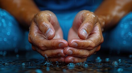 Fototapeta premium Cupped Hands in the Rain: A Moment of Serenity