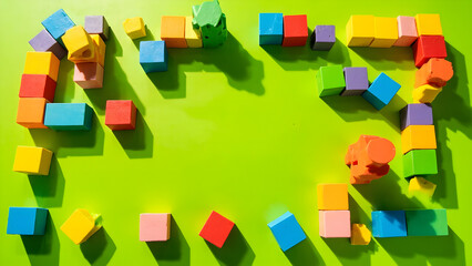 Colorful Building Blocks on Green Background