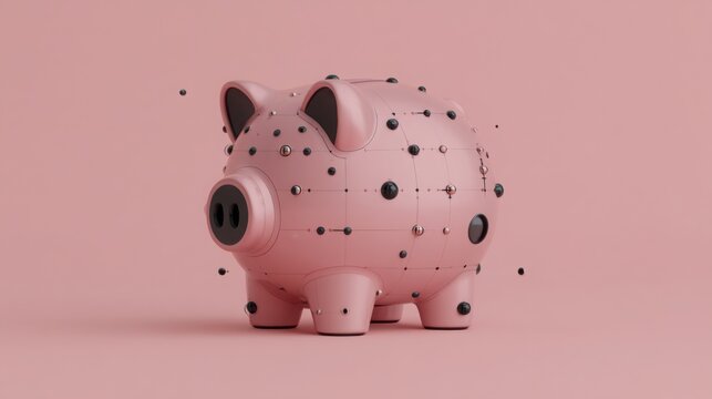 Charming pig figurine representing financial wisdom with soft data streams emitting from a piggy bank concept