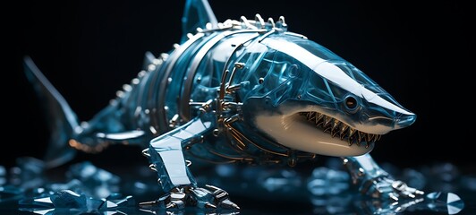 Paper quilling megalodon dragon Nano Robot full body in a sea of diamonds, ai generative