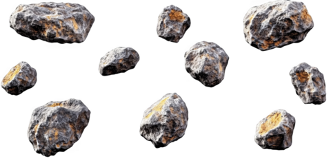 3D Illustration Of Scattered Rocks Floating On Transparent Background