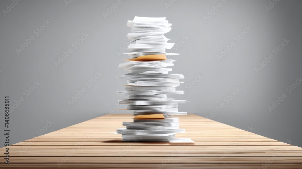Poster a stack of papers neatly arranged on a table symbolizing organization and preparing for secure vault
