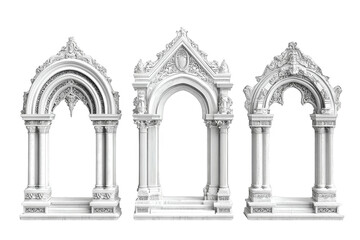 3D Rendered White Ornate Archways Isolated on Transparent Background