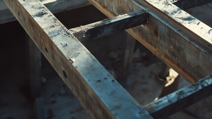 A construction worker welding metal beams on a building site. Featuring skill and strength