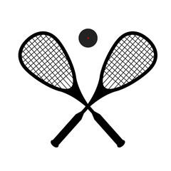 squash sport, two rackets crossed with ball centered
