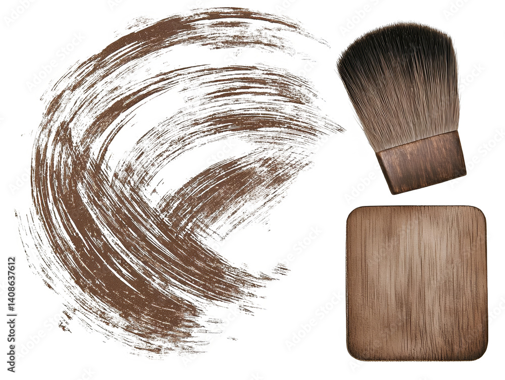 Poster abstract composition with textured brown paint strokes isolated on transparent background