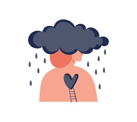 Childhood psychological trauma concept, depressed woman with sad thoughts, unhappy love, failed relationship, divorce. Abstract Flat vector illustration.