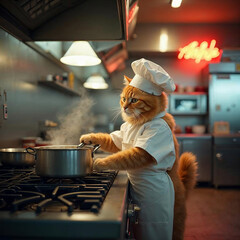 A Culinary Cat Chef Cat in the Kitchen Preparing a Meal
