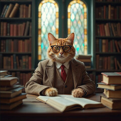 Professor Cat in the Library