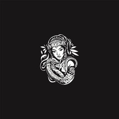 Obraz premium Aztec woman with snake design vector template illustration