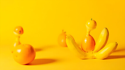 Abstract Fruit Sculpture on Vibrant Yellow Background