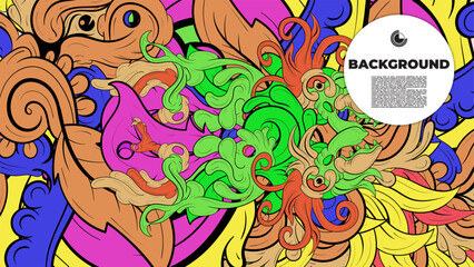 Playful Cartoon Monster Character with Tentacles, Eyes, Feathers, and Leaves &ndash; Fun Fantasy Wallpaper Design