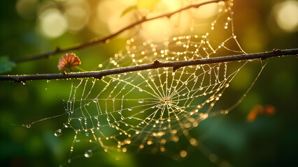 Glistening Spider Web in Morning Light
