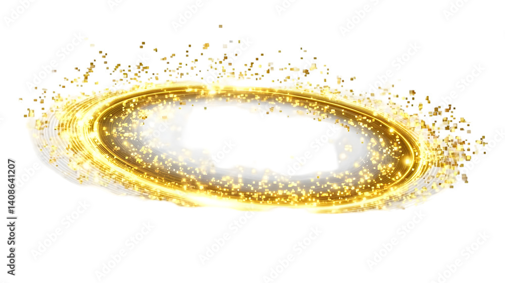 Poster abstract golden glitter circle with light effect on a transparent background