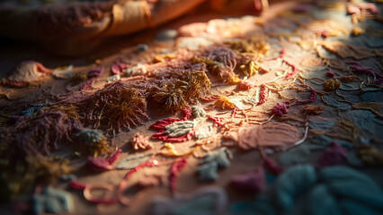 Intricate Textile Embroidery with Warm Light