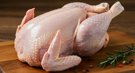 Raw Chicken on Wooden Board