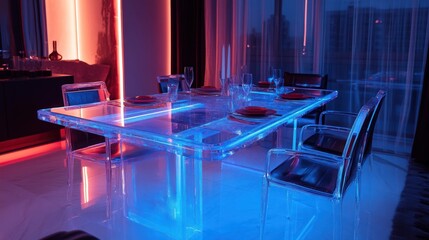 Illuminated Acrylic Dining Table in Modern Interior
