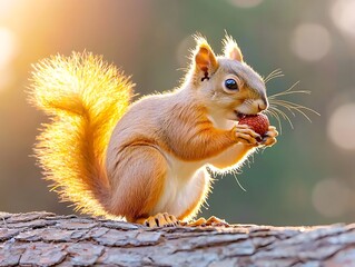 Squirrel Eating Nut Sunlight Forest