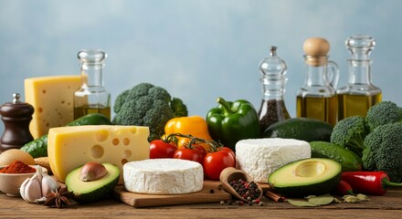 Delicious and Healthy Mediterranean Food with Fresh Vegetables, Cheese, and Olive Oil
