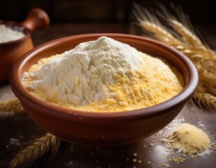 A rustic clay bowl filled with hand-ground cornmeal